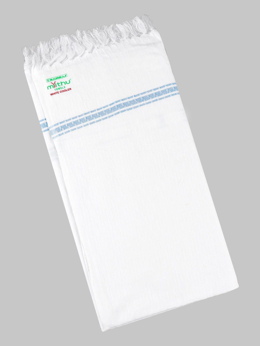 Cotton White Cooler Bath Towel-Blue
