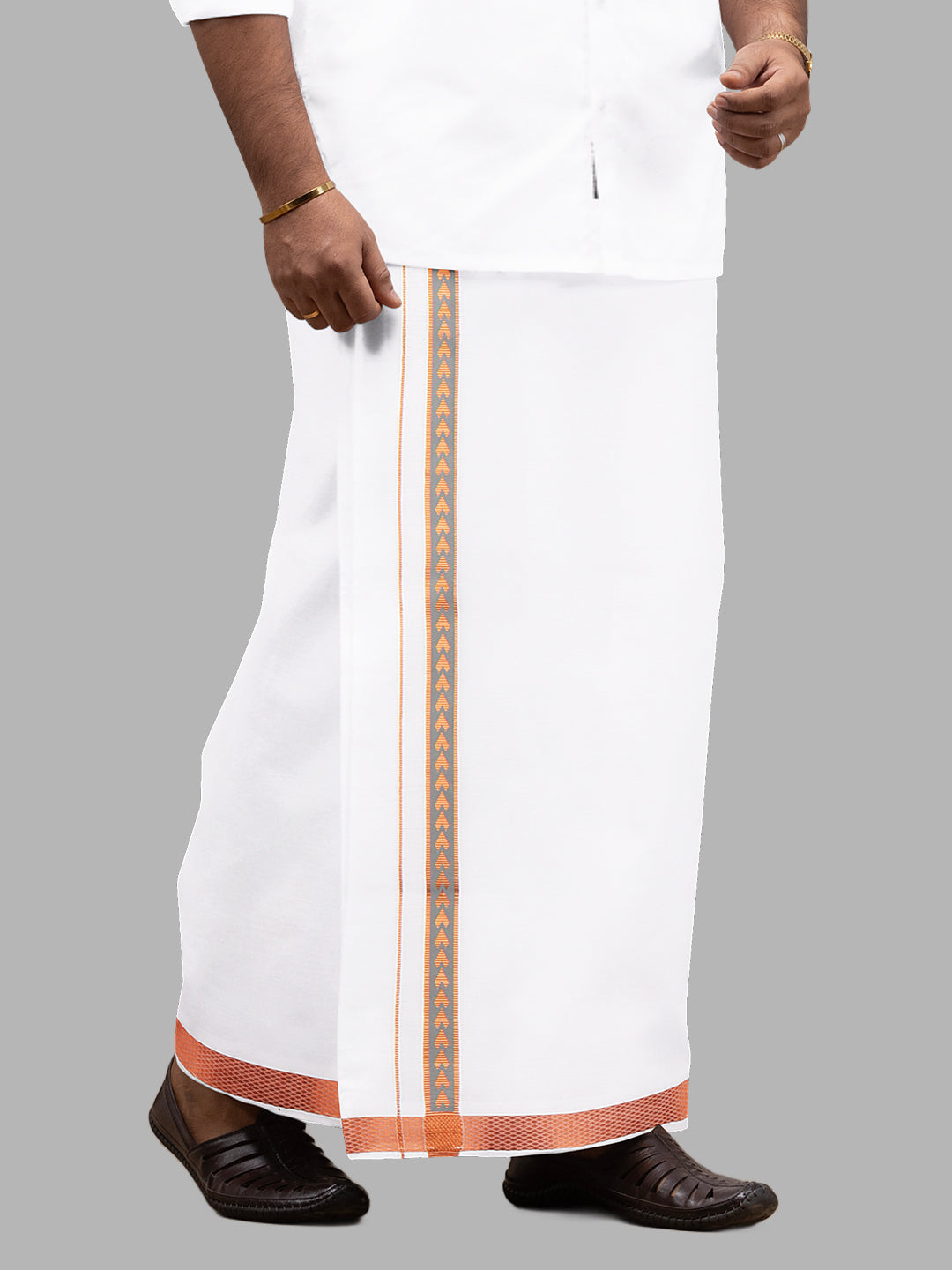 Men Cotton Blend Single Layer White Dhoti with Fancy Jari Border Roxy R03