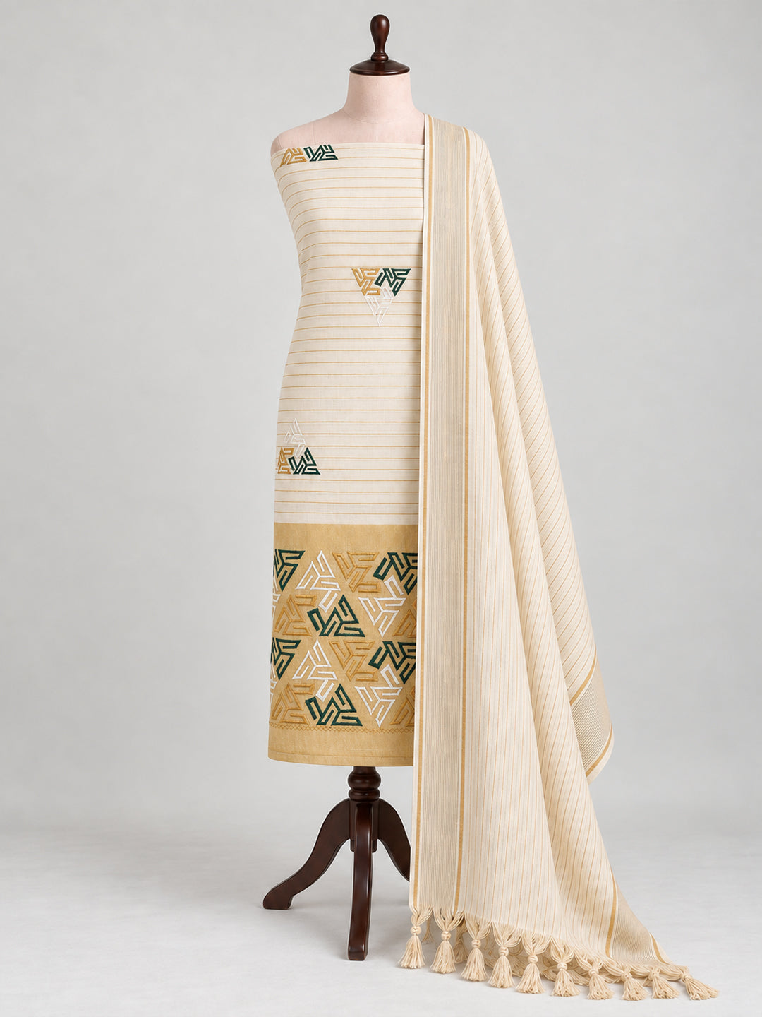 Women Kora Cotton Cream Embroidered Dress Material DM385