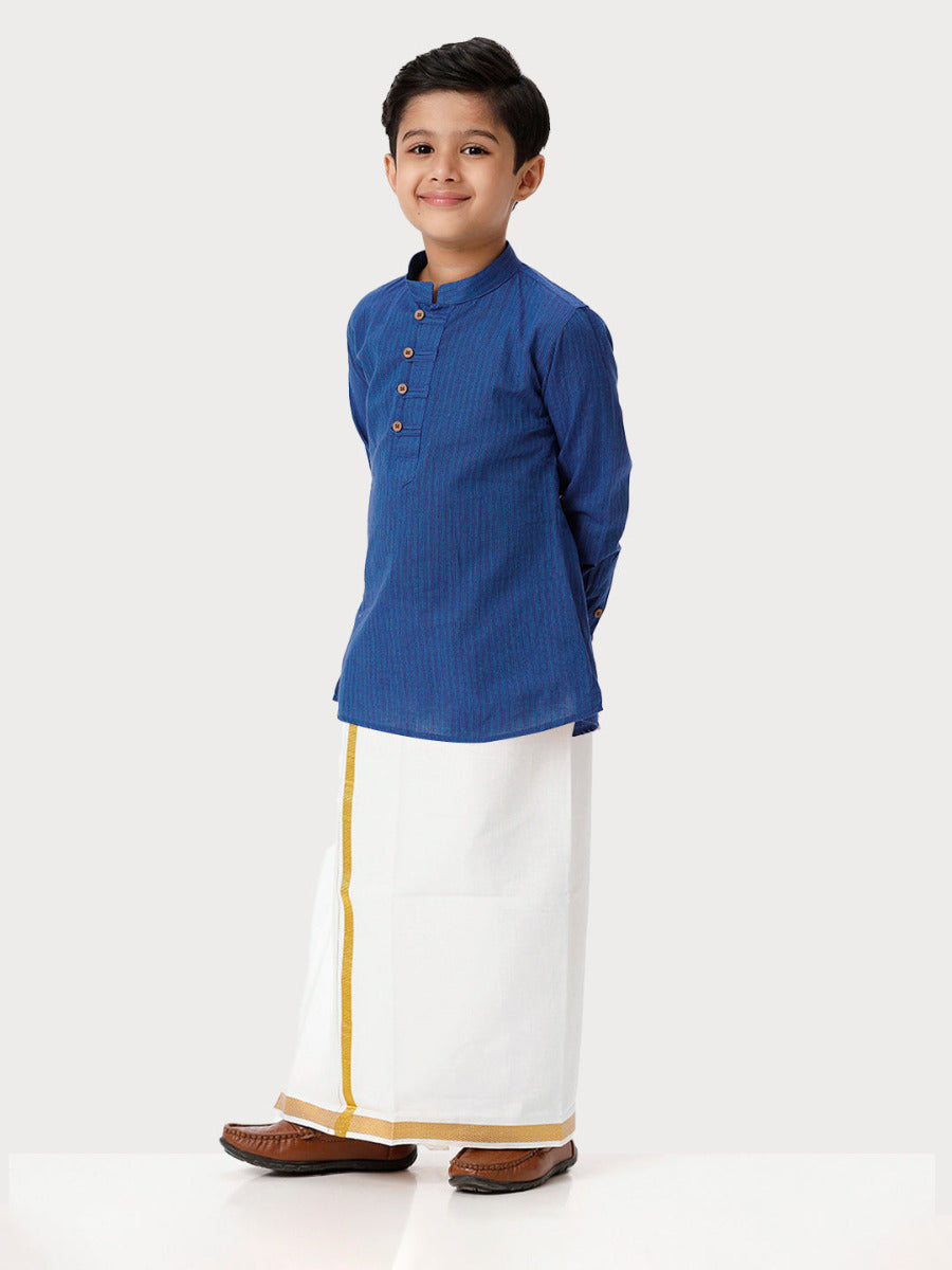 Boys Breeze Cotton Full Sleeves Navy Kurta with Dhoti Combo-Side view