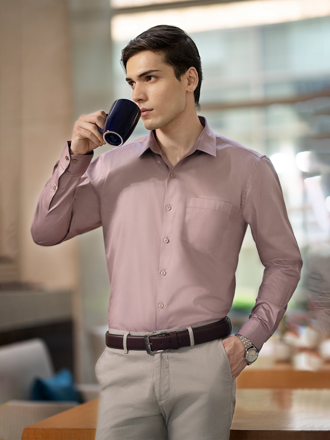 Giza Cotton Dusky Rose Pink Regular Fit Shirt SRBS8