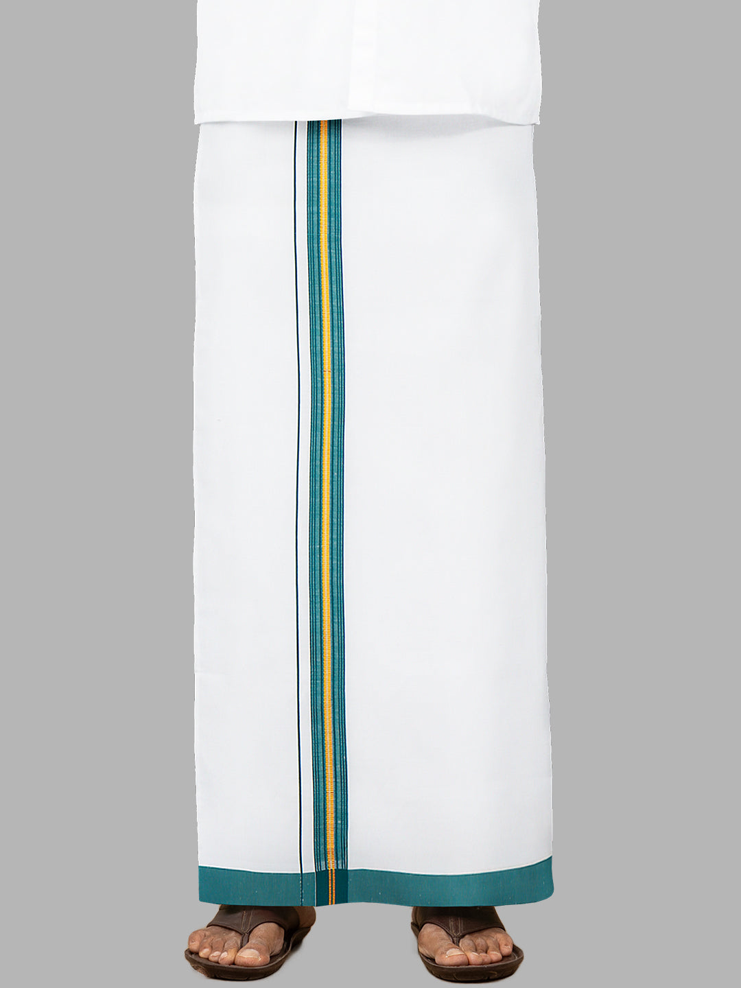 Men Cotton Blend Readymade Single Layer White Dhoti with Fancy Jari Border GACJ36