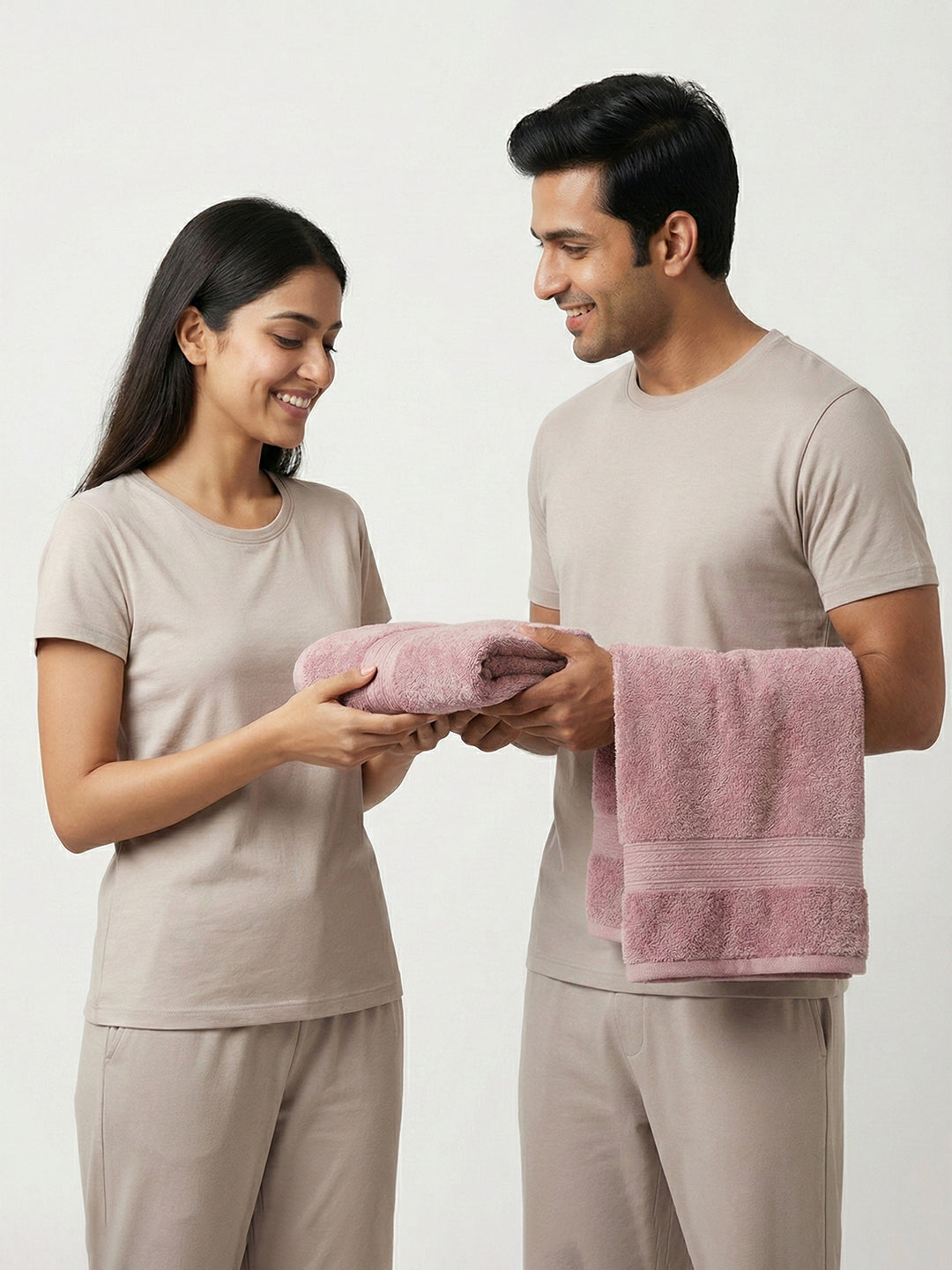You & Me Premium Soft Terry Cotton Couple Bath, Face & Hand Towels Lilac (Pack Of 6)