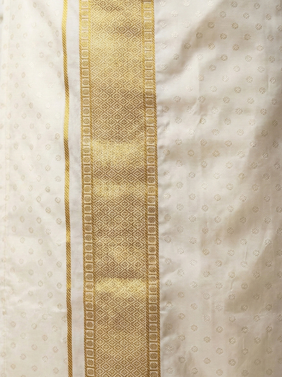 Men Art Silk Self Design Shirt with Readymade Dhoti & Towel Set Cream CRJD5