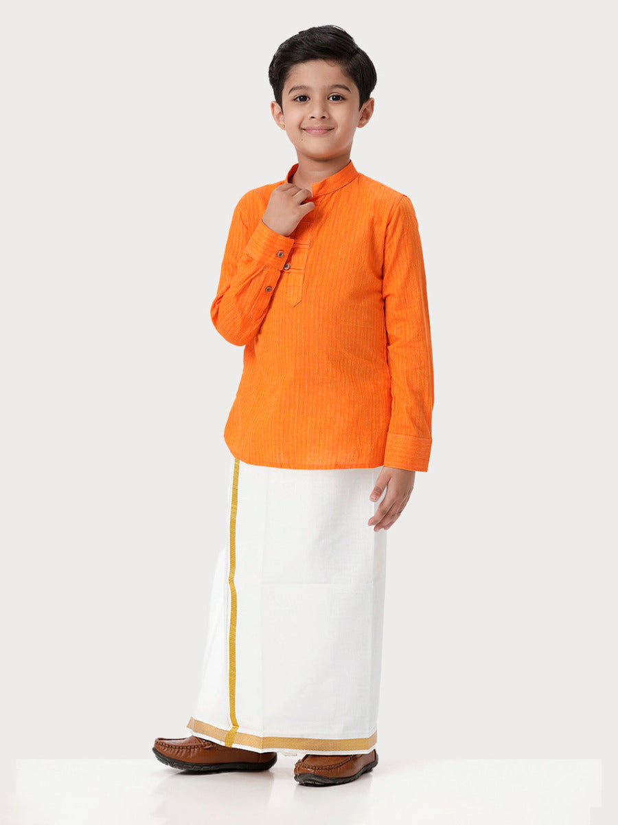 Boys Breeze Cotton Full Sleeves Orange Kurta with Dhoti Combo -Side view