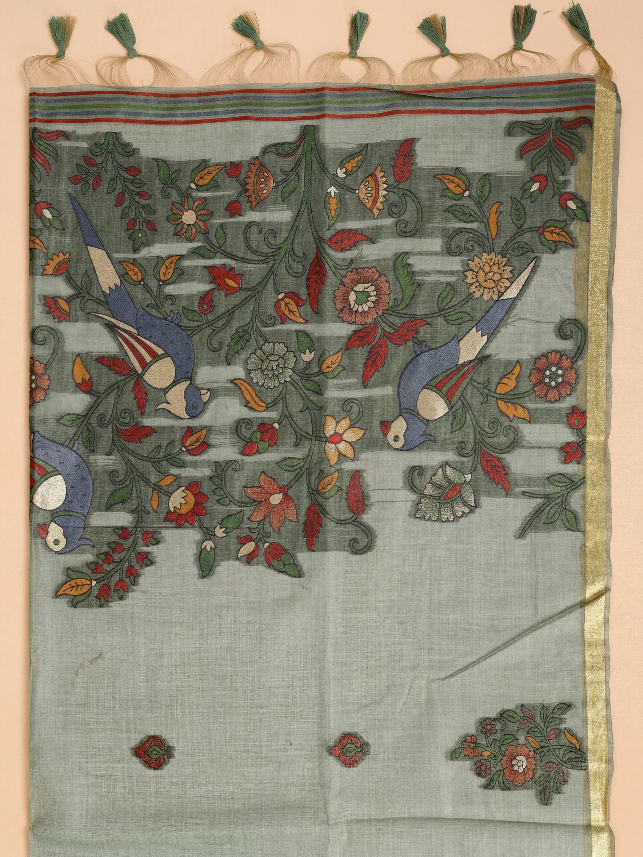 Women Pure Cotton Printed Dark Green Saree PCS273
