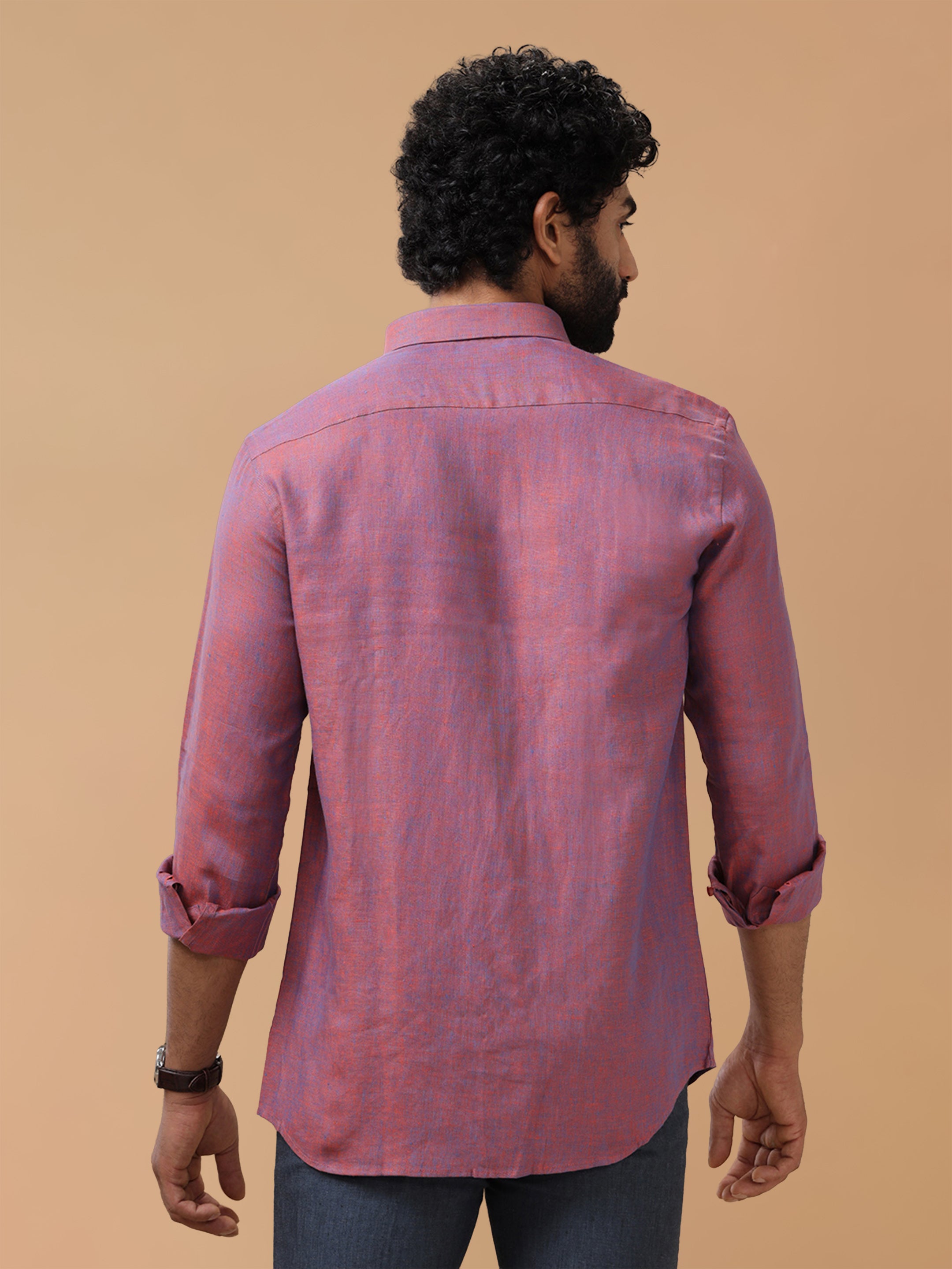 Pure Linen Blue Orange Smart Fit Shirt L75