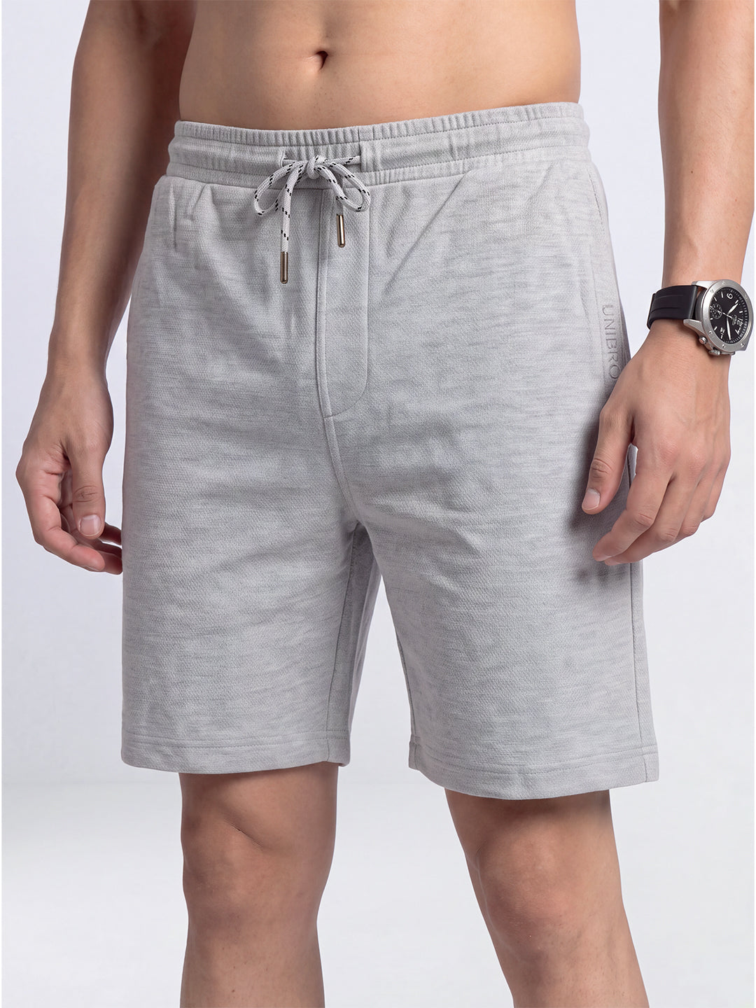 Cotton Rich Popcorn Structured Fabric Grey Melange Shorts PS3
