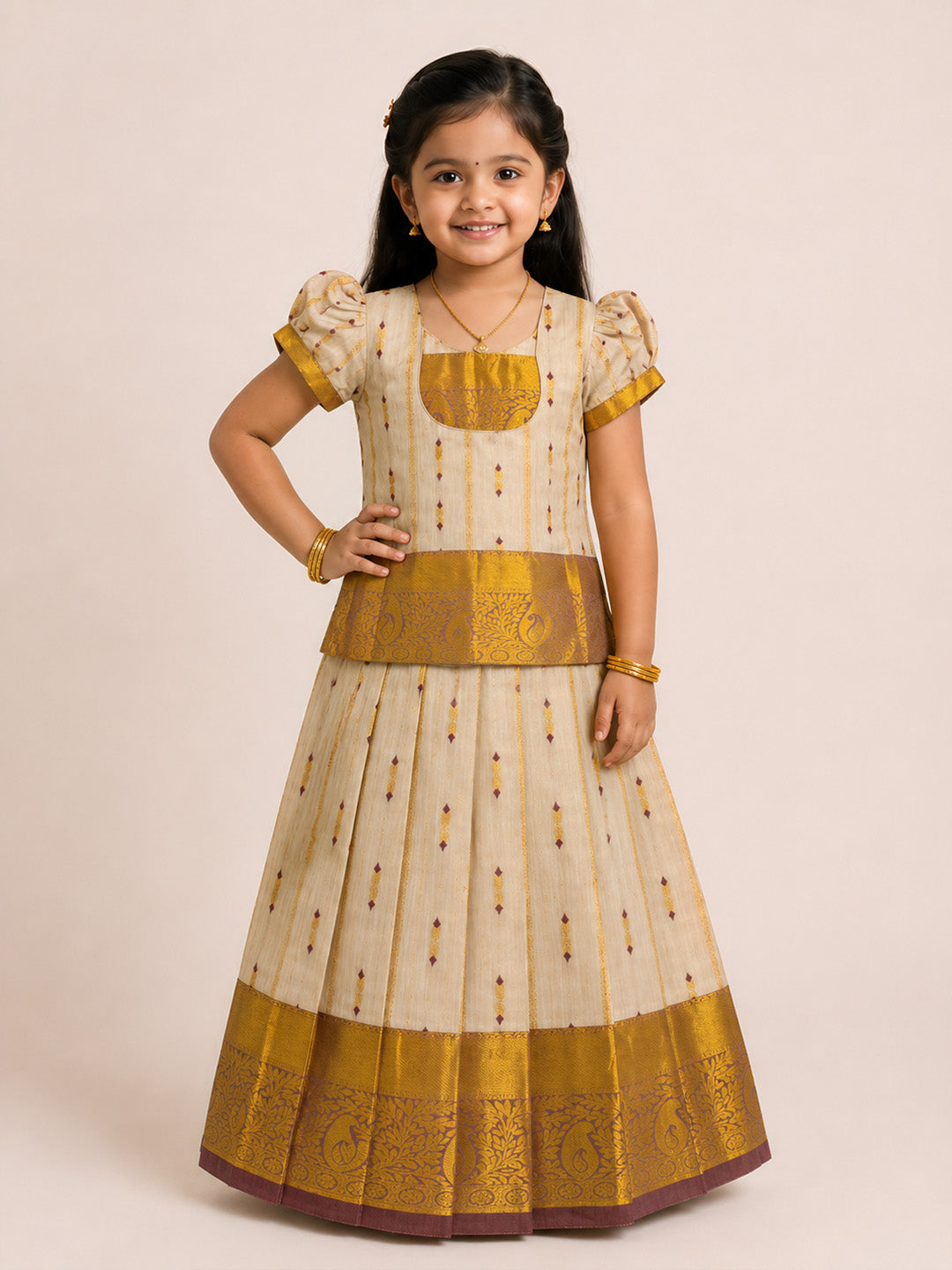 Girls Tissue Gold Pattu Pavadai Set GPS61