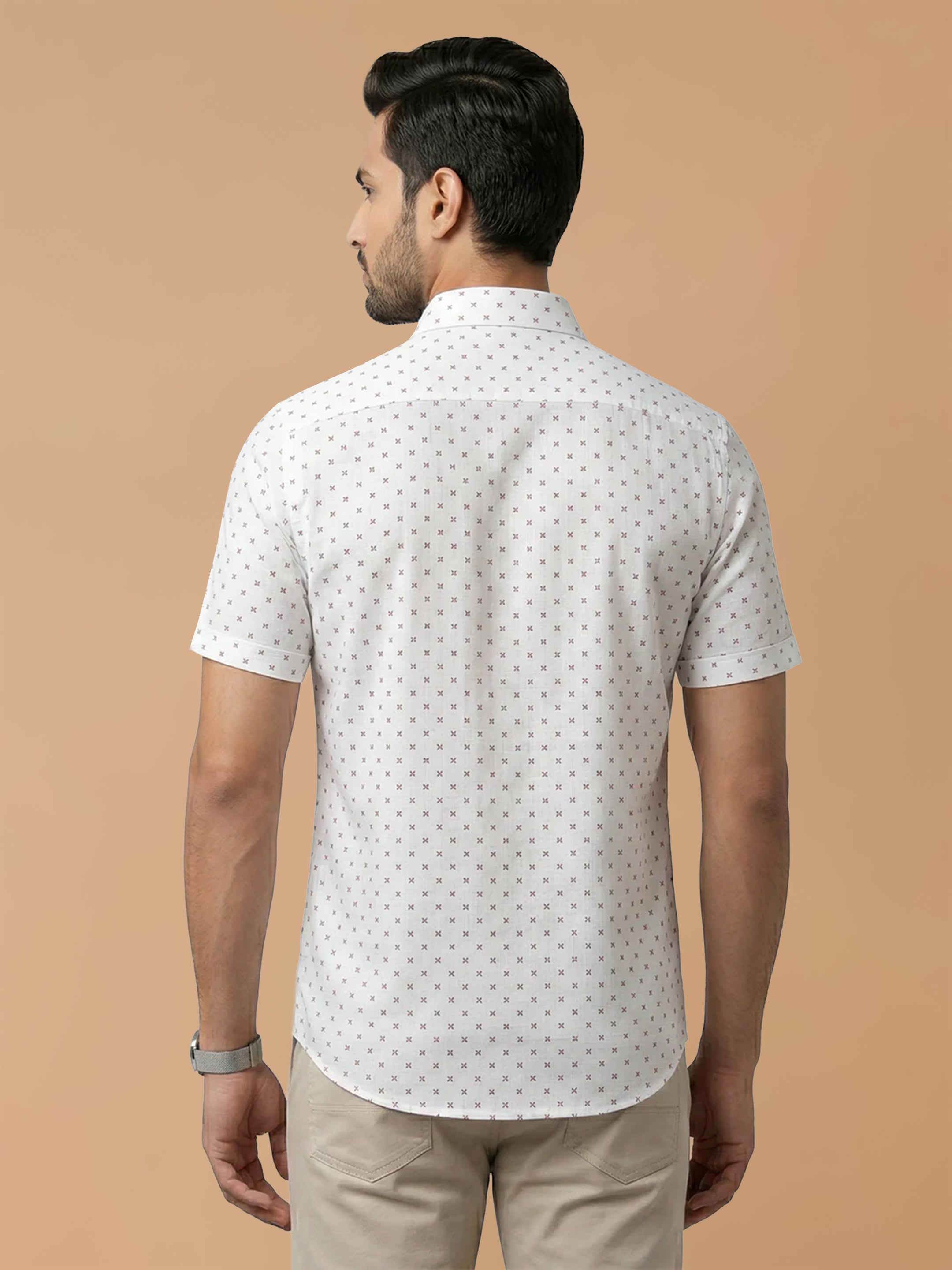 Cotton Rich White Printed Regular Fit Shirt T66 APT9