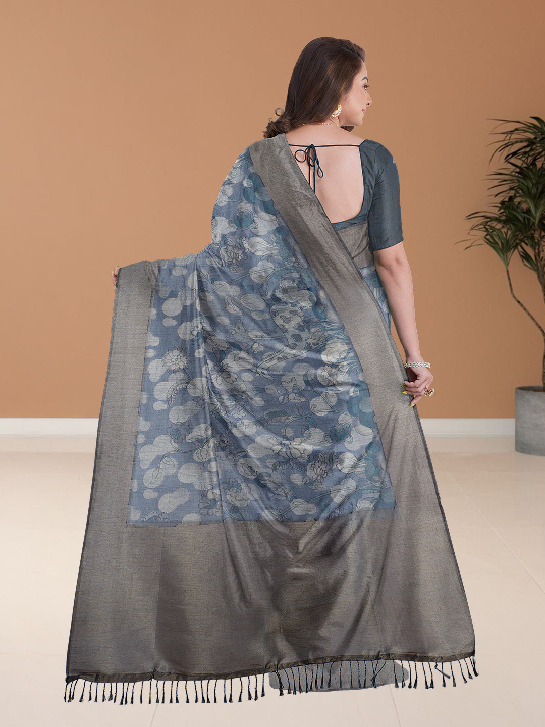 Women Pastel Blue Semi Tussar Printed Saree ST266
