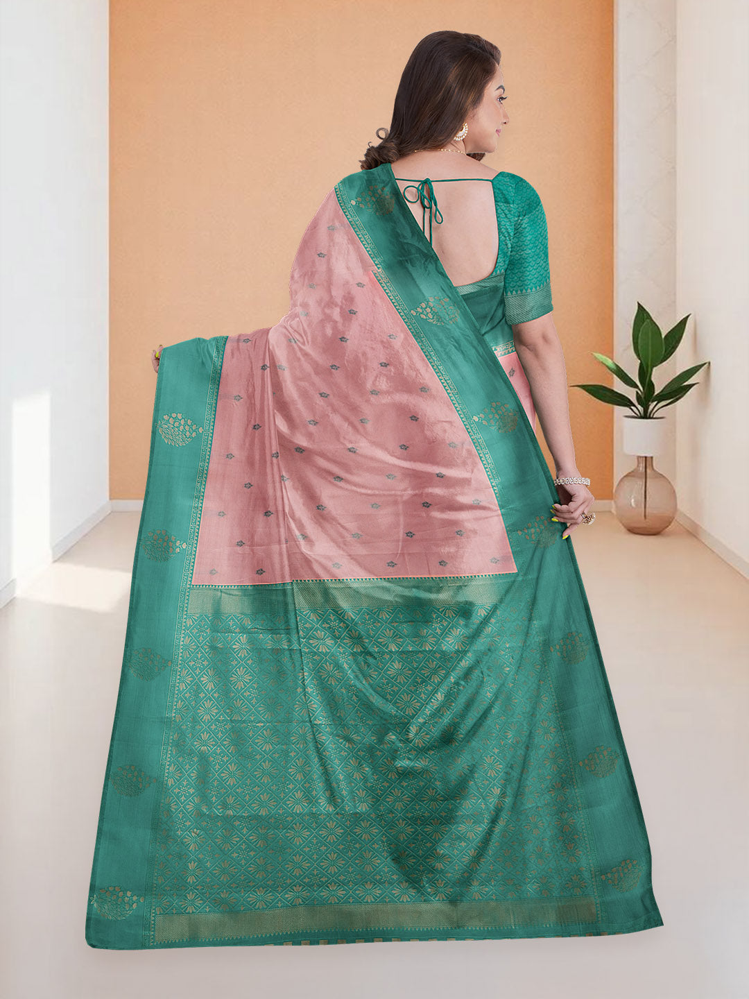 Women Copper with Green Art Silk Saree ASS98