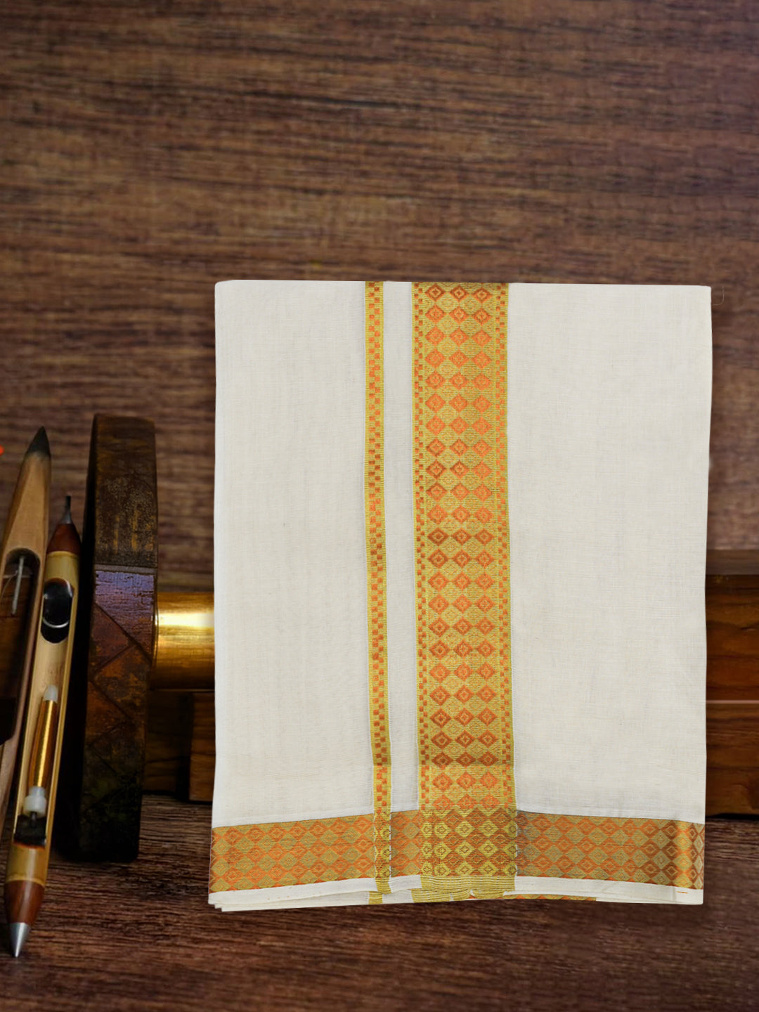 Men Premium Handloom White Dhoti with Fancy Jari Border HLM113