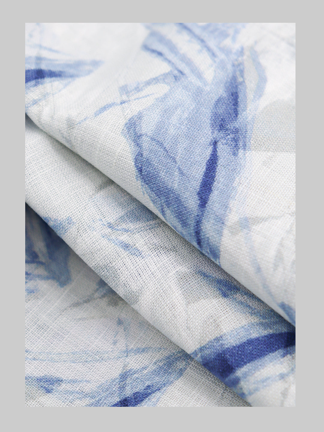 100% European Linen White with Blue Printed Shirt Fabric Fortuner