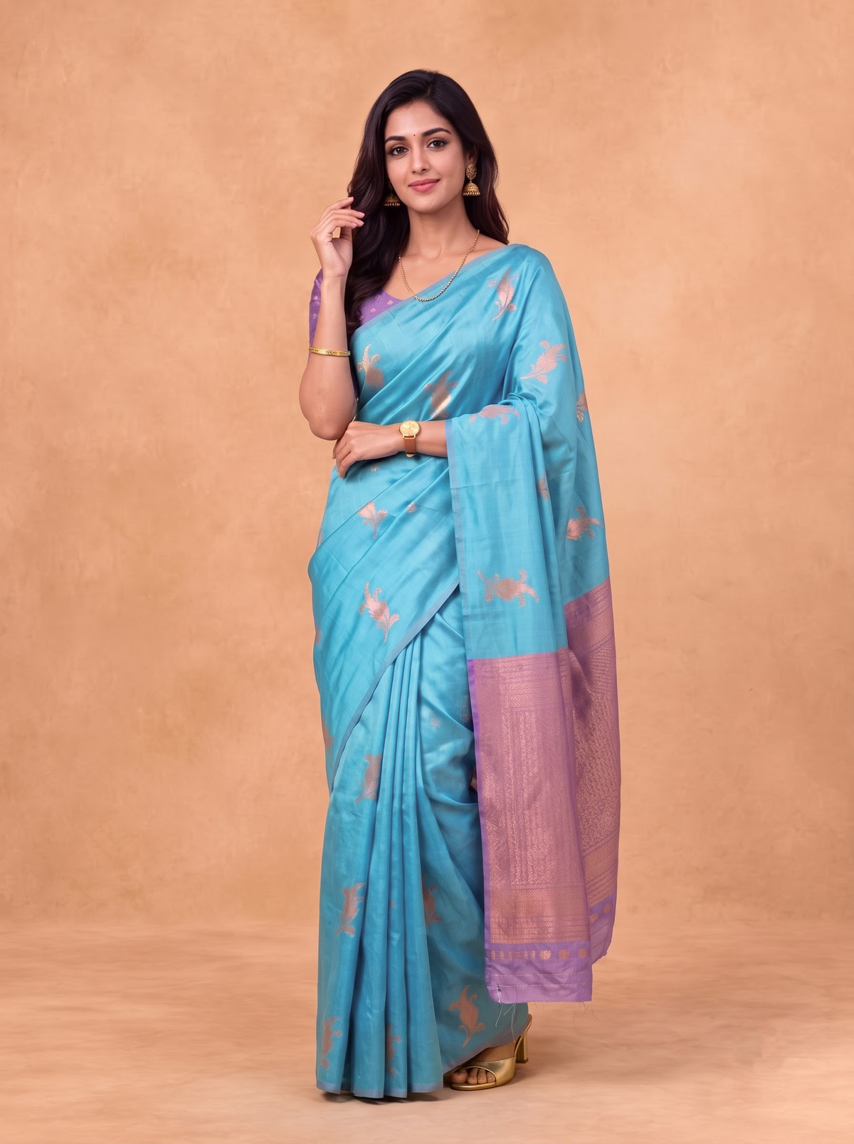 Couple Combo Shirt & Dhoti Set with Saree Sky Blue SS525