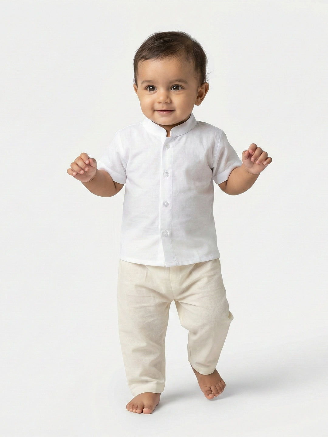 Born Baby Shirt with Pant and Panchakacham Set White