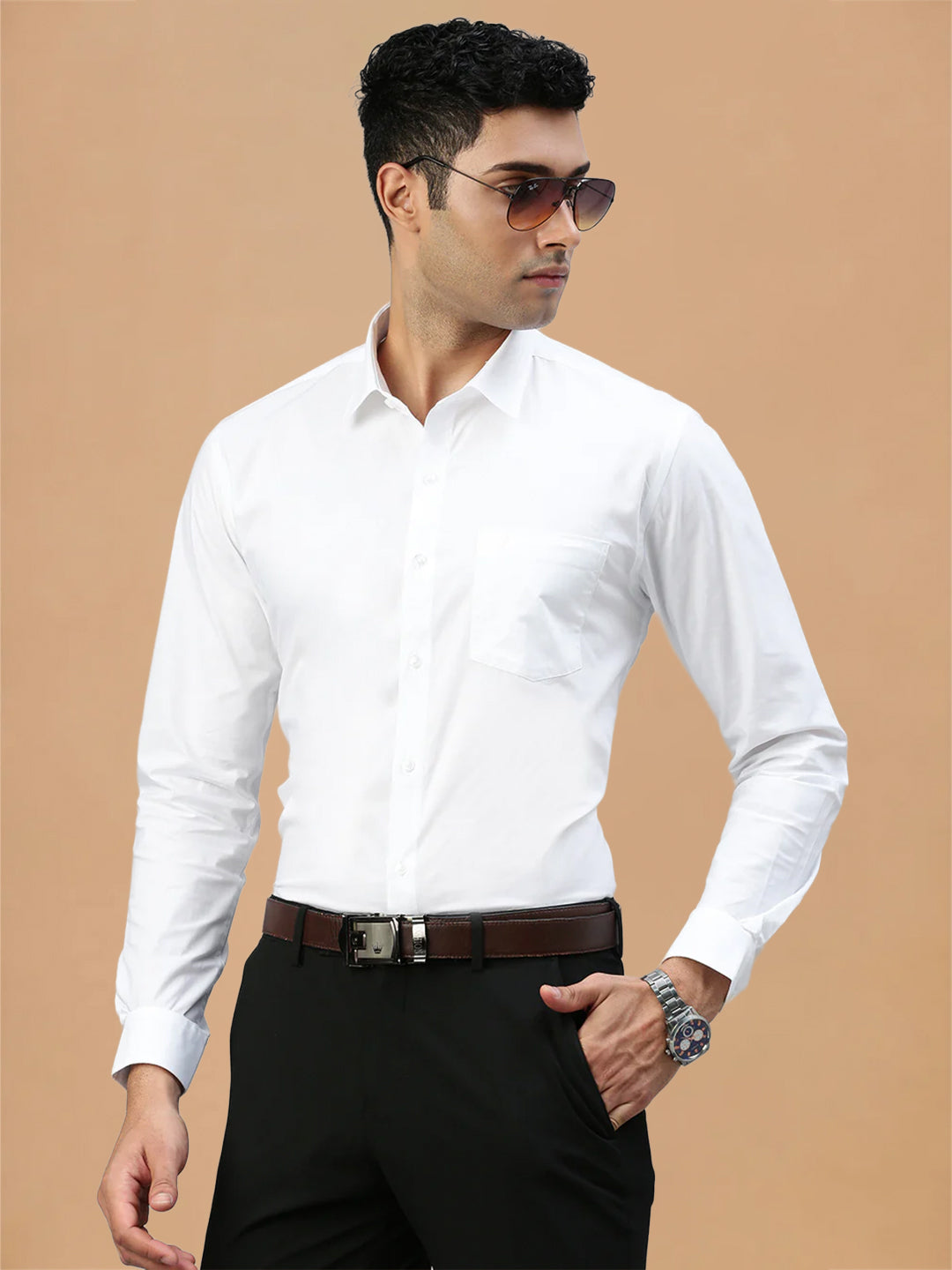 Straight Cut 100% Cotton White Shirt – Award