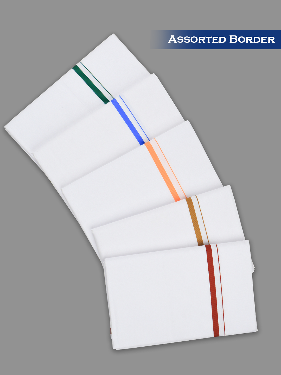 Men Cotton Blend Single Layer White Dhoti with Assorted Border Bramosh