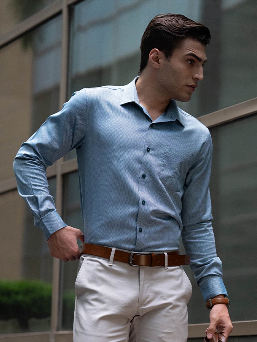 Cotton Dobby Teal Green Regular Fit Shirt SRBD2