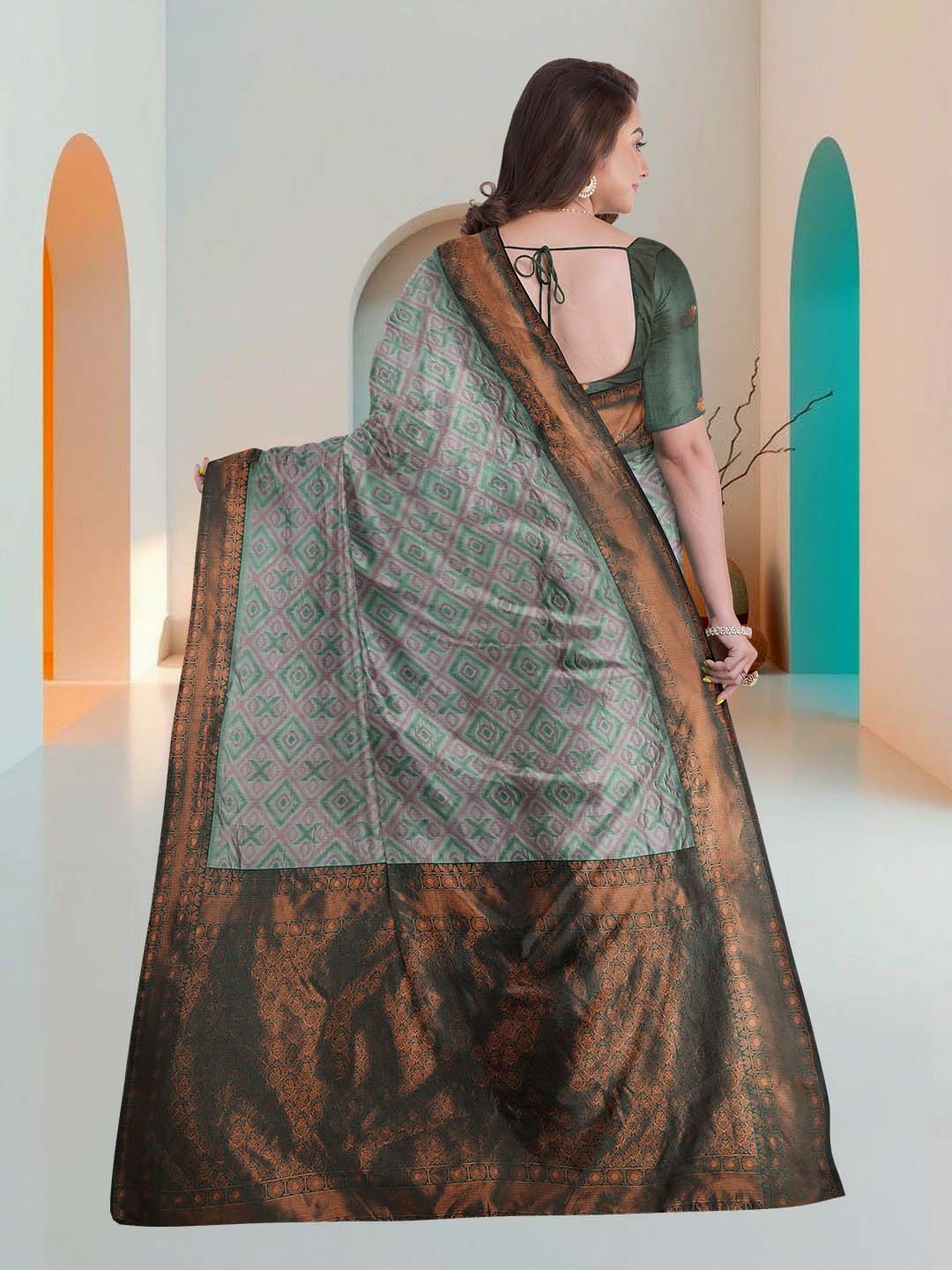 Women Green Art Silk Printed Saree ASS48