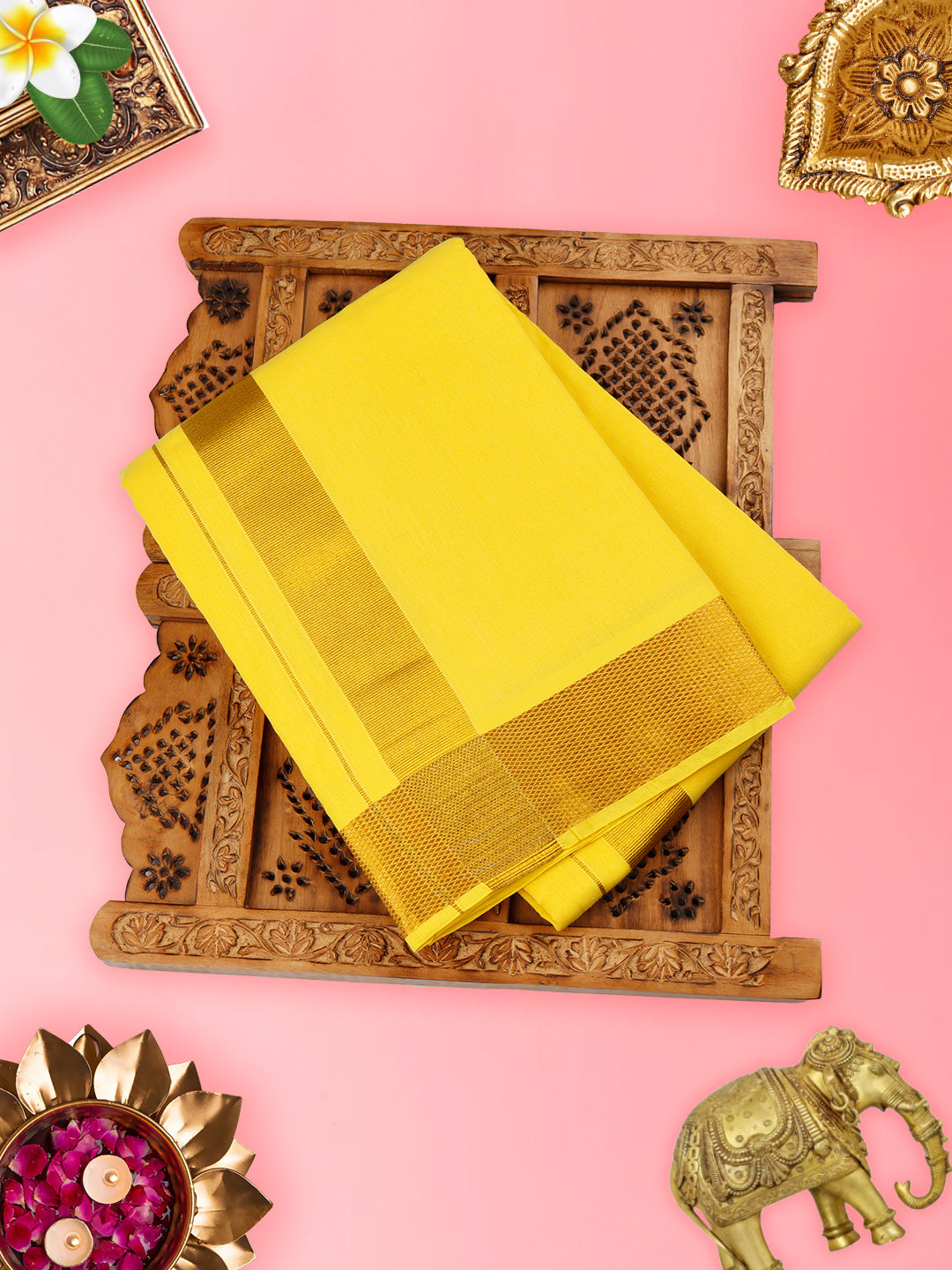 Mens Panchakacham Dhoti with Angavasthram Dheeksha Yellow (9+5)-View one