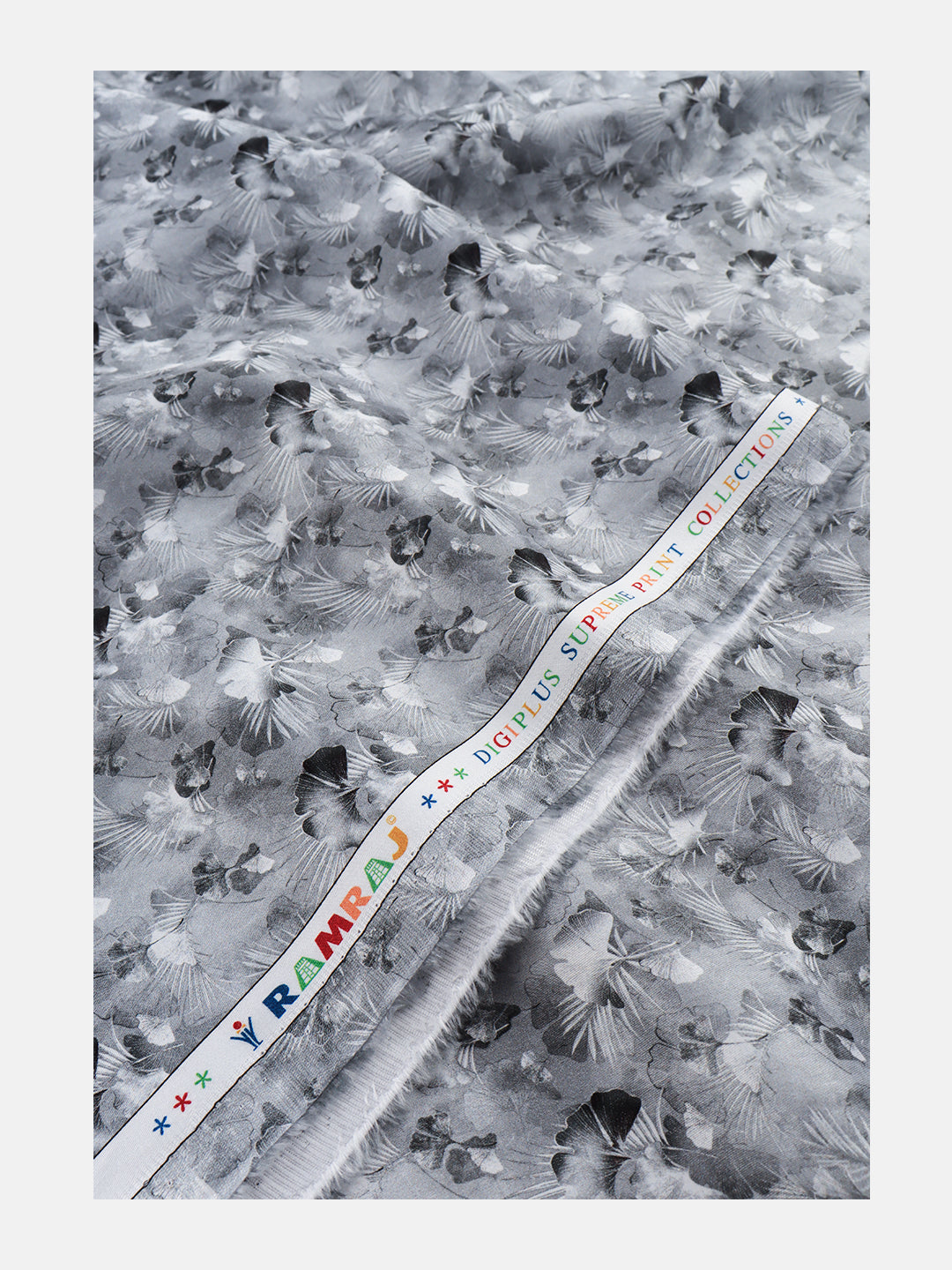 Men Cotton Printed Shirt Fabric Grey Leaf Savoy Print