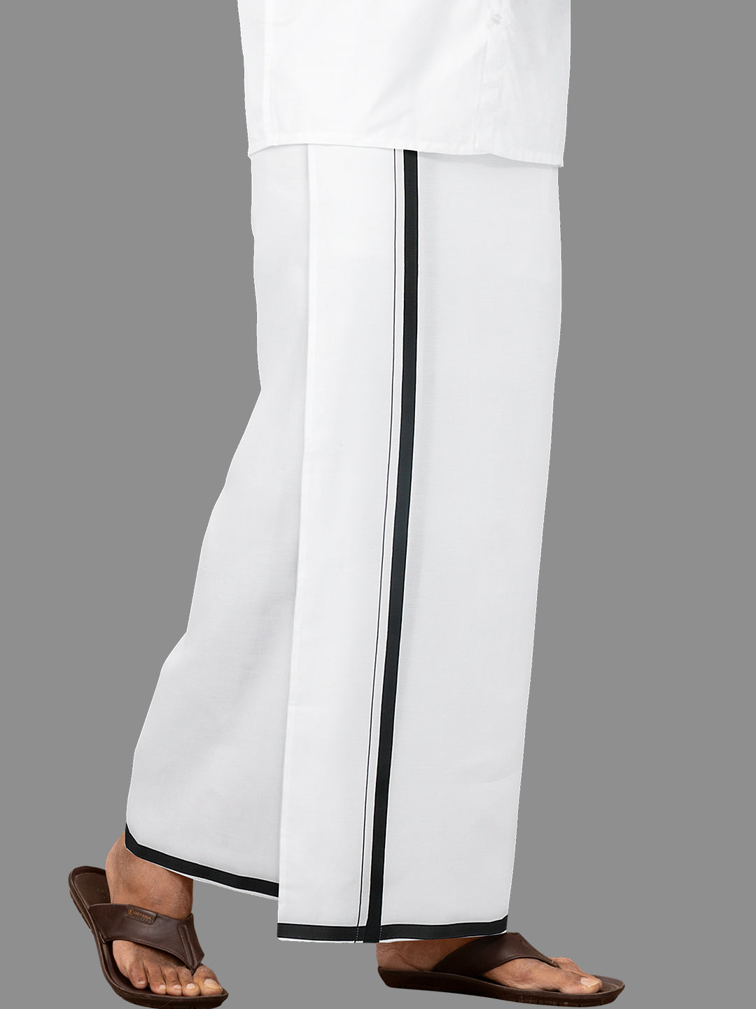 Men Cotton Blend Single Layer White Dhoti with Black Border Amul