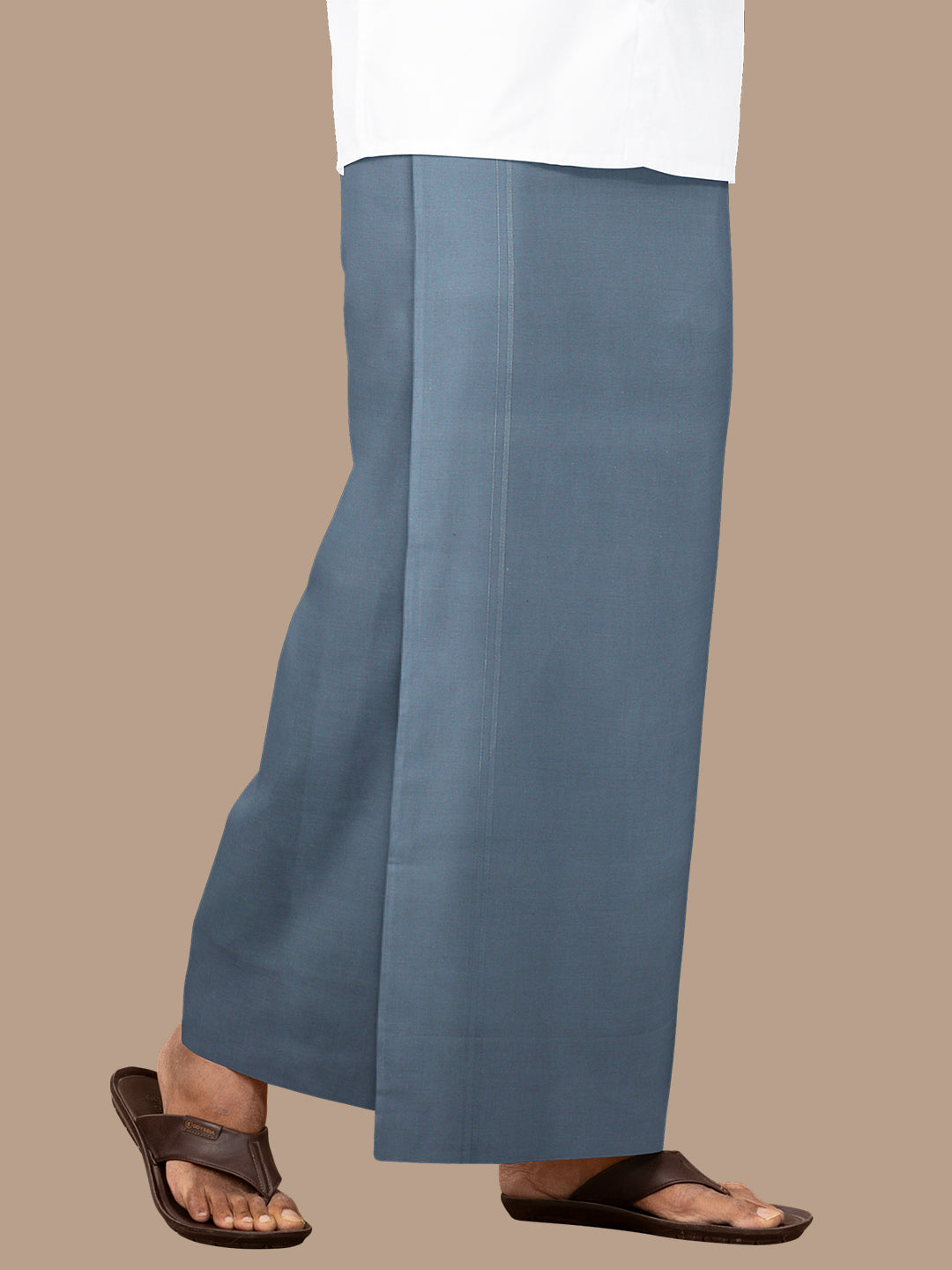 Men 100% Cotton Single Layer S.Grey Dhoti with Assorted Border Poojan Paramas