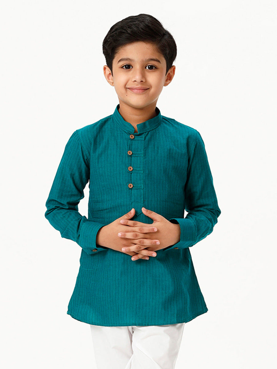 Boys Breeze Cotton Full Sleeves Peacock Green Kurta-Front view