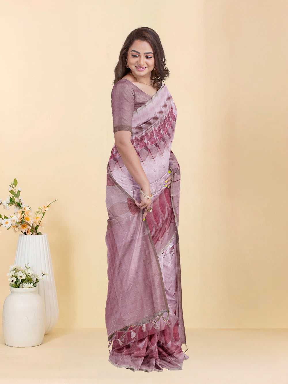 Women Pink Semi Tussar Saree ST278