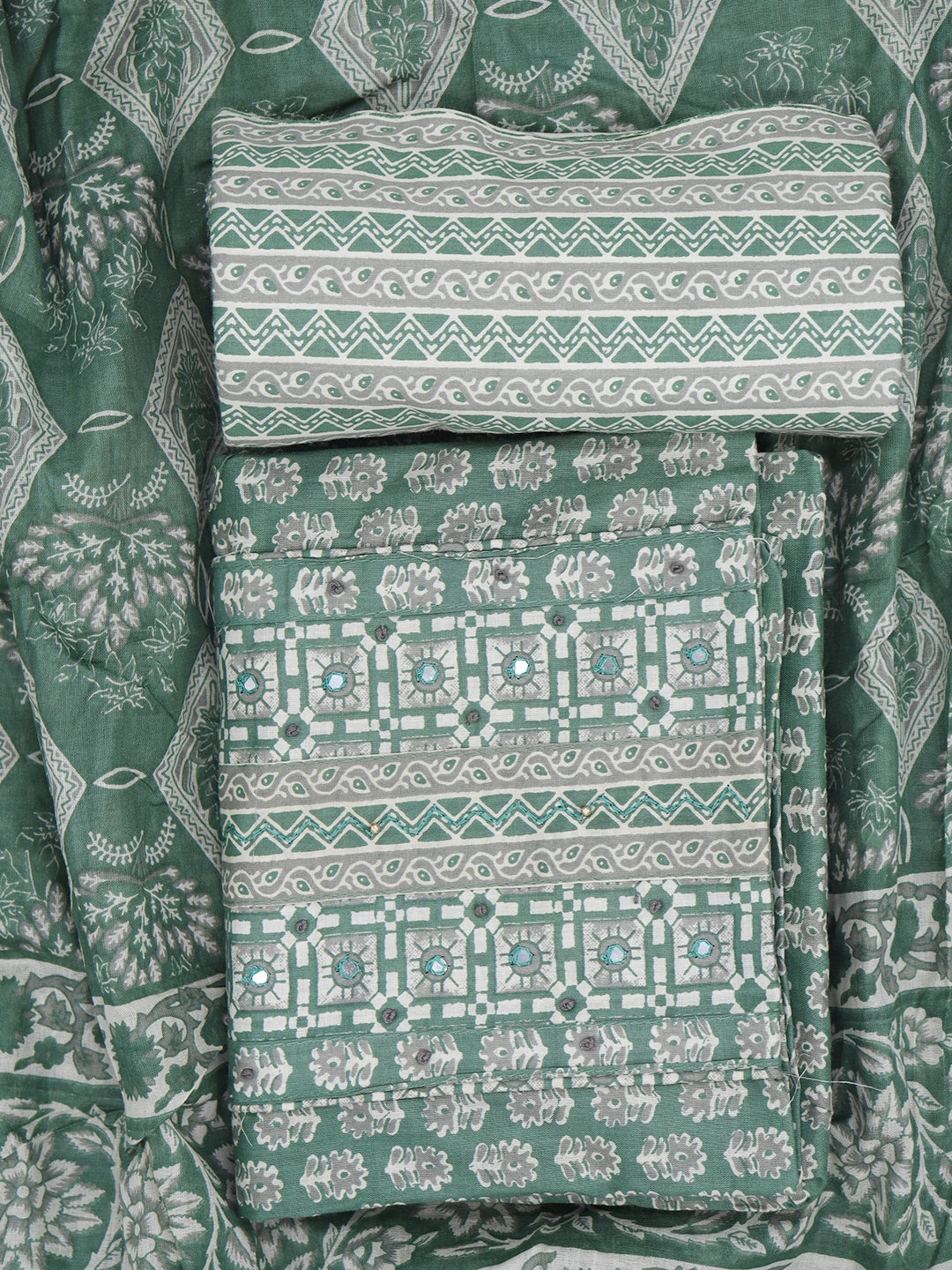 Women Pure Cotton Dress Material Green DM331