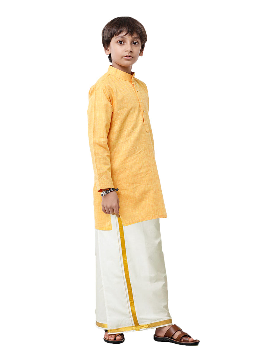 Boys Fantastic Kurta & Cream Dhoti Set Yellow FS1-Side view