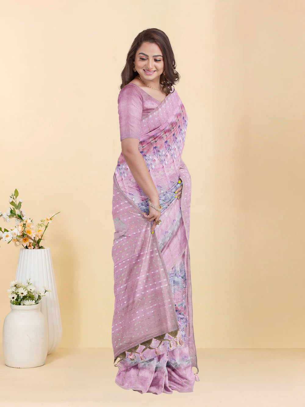Women Light Pink Tissue Saree TS42