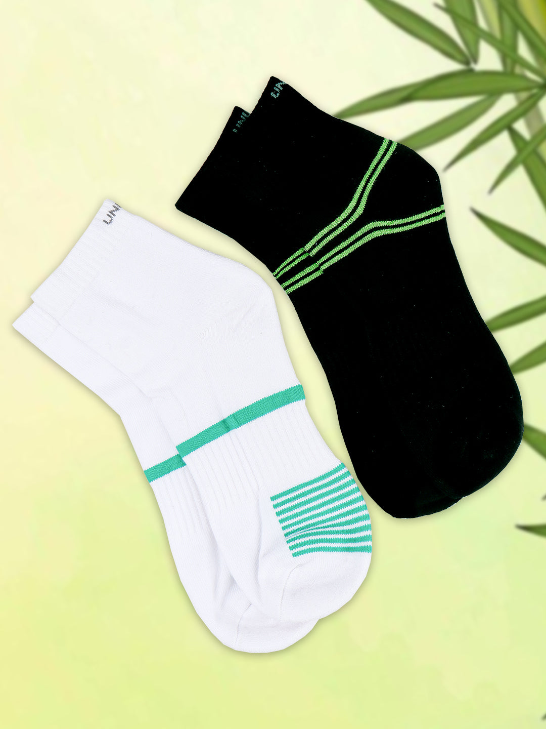 Men Bamboo Sports Ankle Length Socks Black & White SAD1