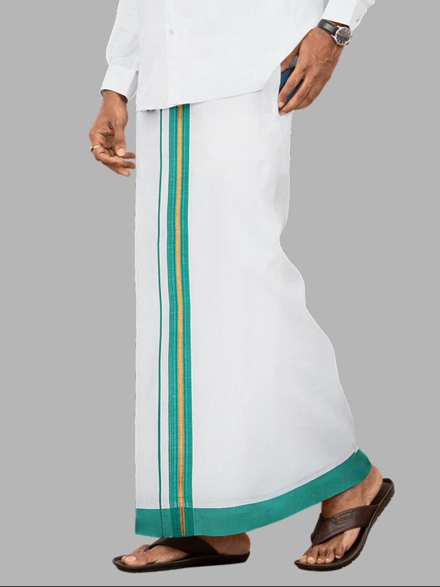 Men Cotton Blend Readymade Single Layer White Dhoti with Fancy Jari Border GACJ32