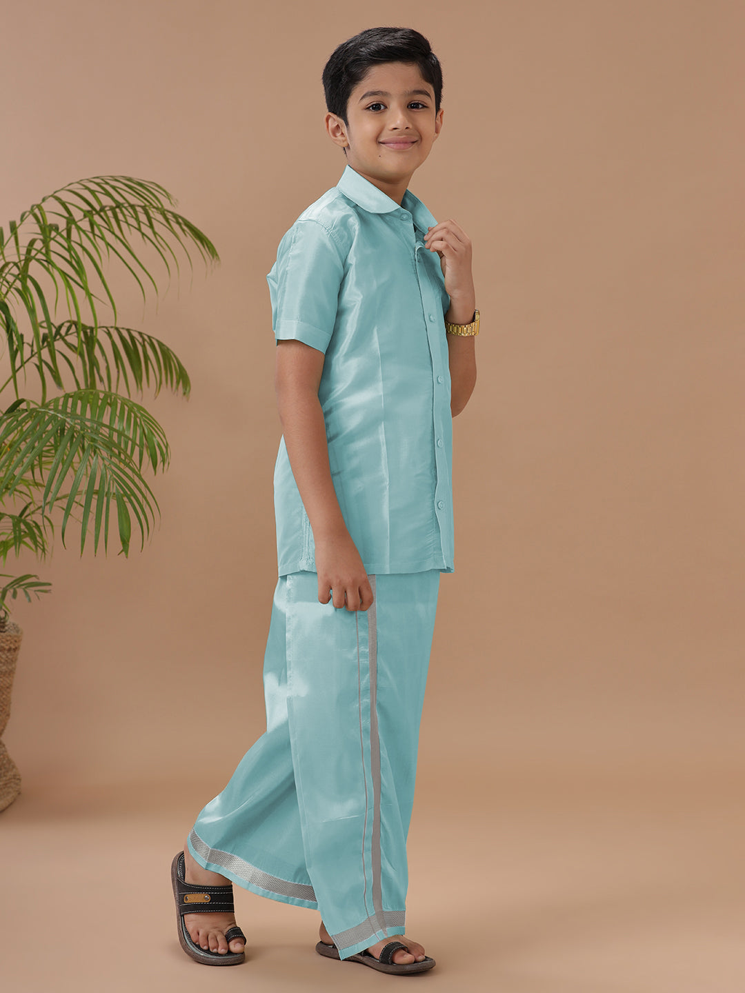 Boys Shirt & Dhoti Set Swayamvara Pastal Green
