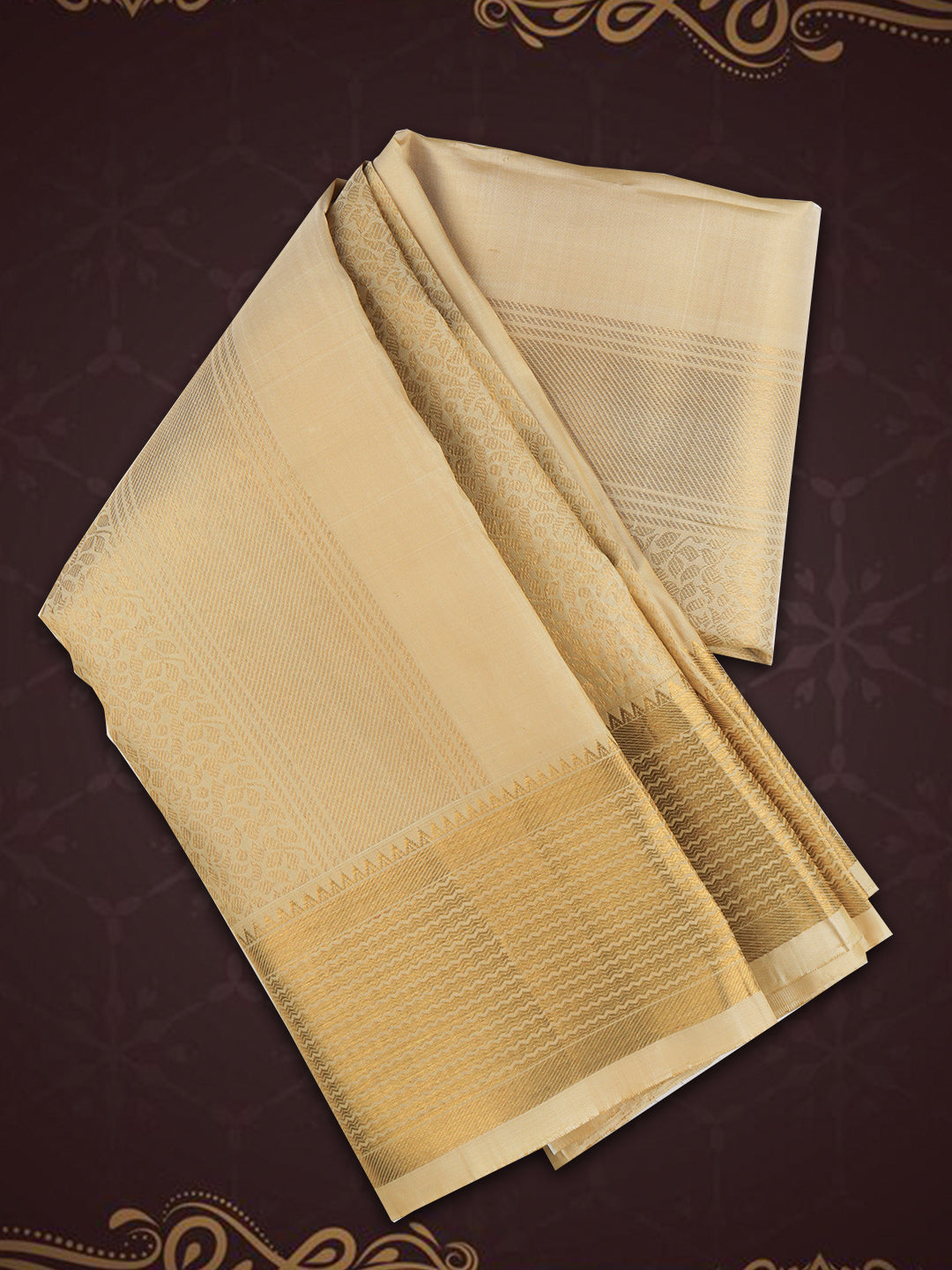Men Premium Pure Silk Emboss Design Dhoti and Towel Set with 2-gram Gold Jari Agarshana
