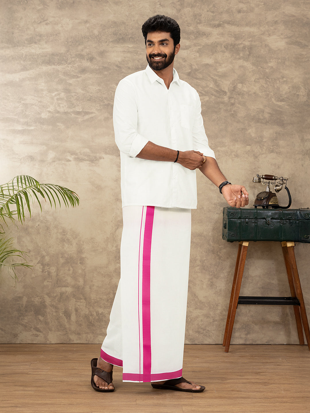 Men Kora Cotton Single Layer Dhoti with Fancy Border HKS03