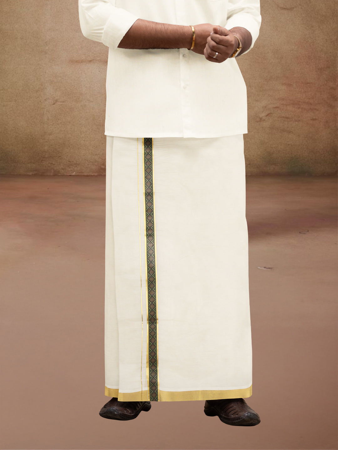 Men Kora Cotton Double Layer Dhoti with Double Side Fancy Jari Border PR16