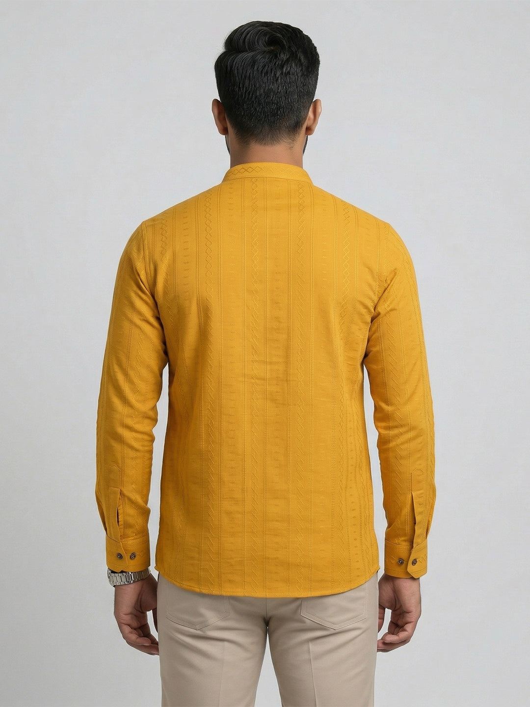 Cotton Short Length Self Design Pocket Kurta Turmeric Yellow Y31