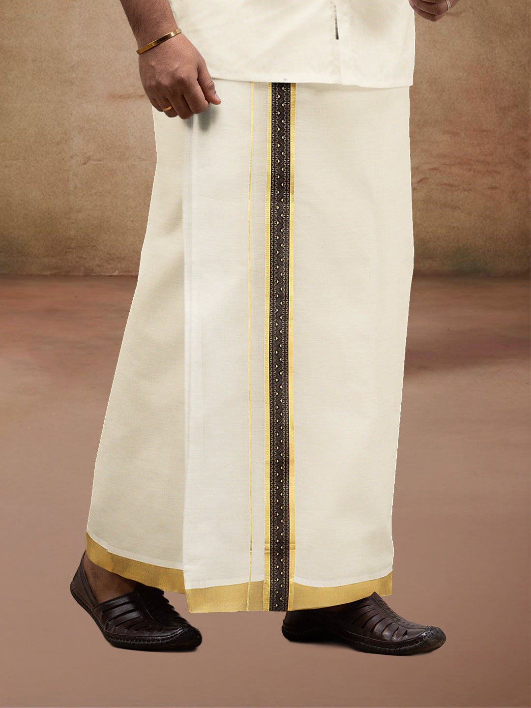 Men Kora Cotton Double Layer Dhoti with Double Side Fancy Jari Border PR19