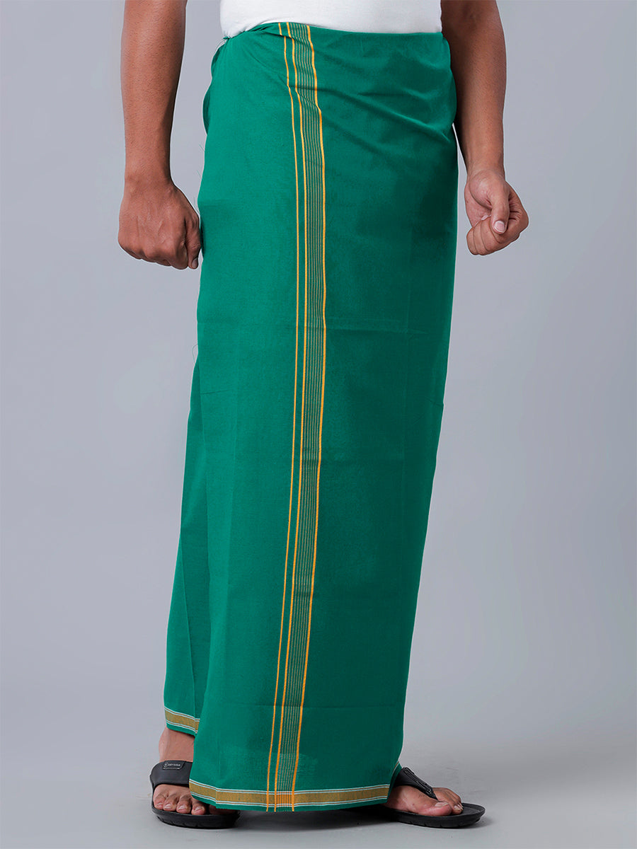 Men 100% Cotton Single Layer Green Dhoti with Fancy Border Charming Line Colour 2