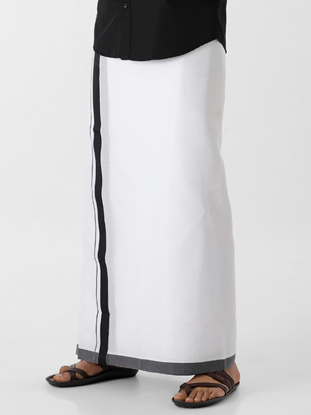Men Cotton Blend Single Layer White Dhoti with Fancy Border Hilton Spl (Pack of 2)