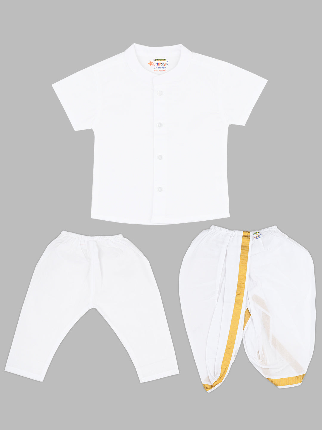 Born Baby Shirt with Pant and Panchakacham Set White