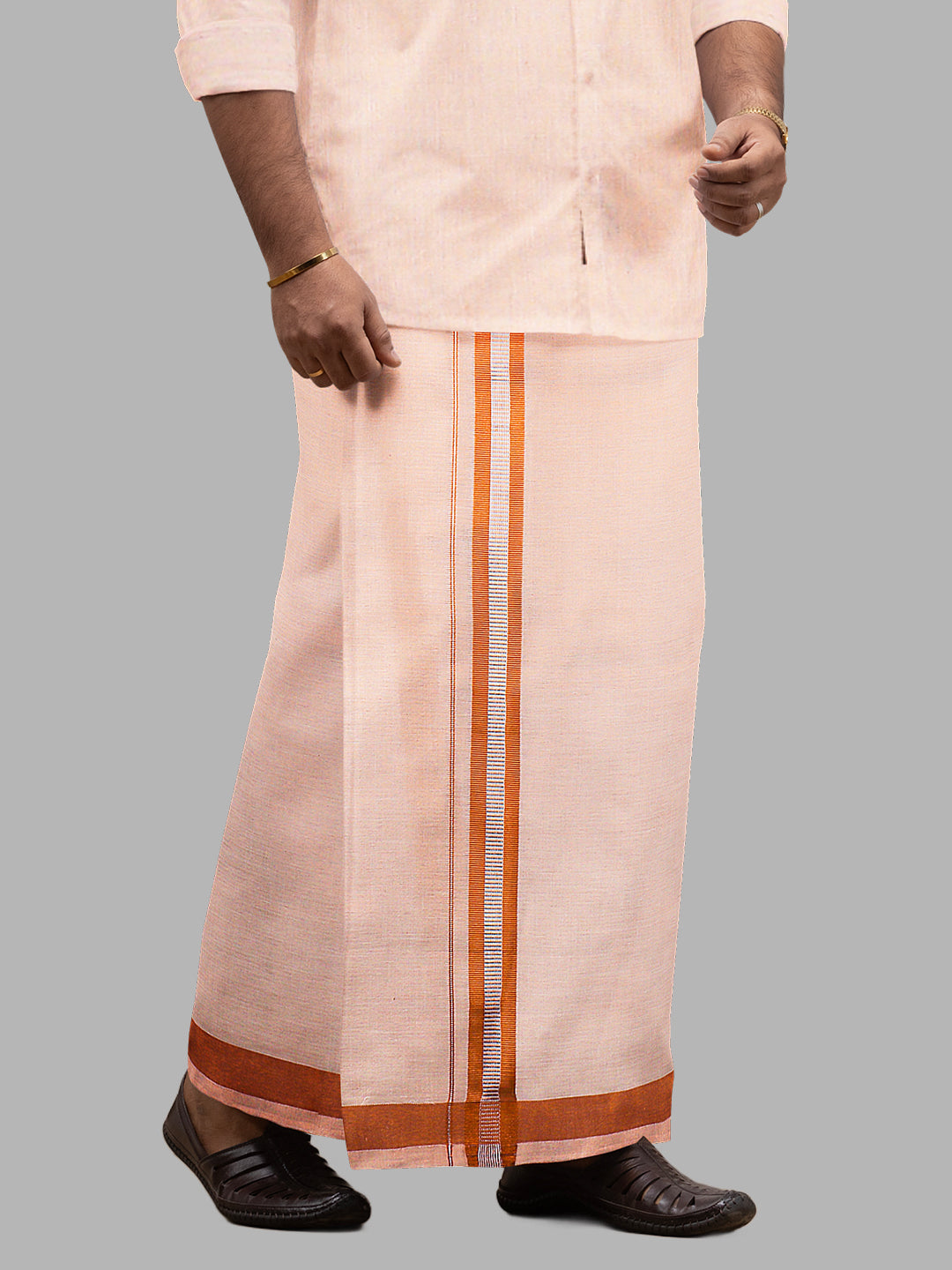 Men Tissue Single Layer Copper Dhoti with Fancy Jari Border