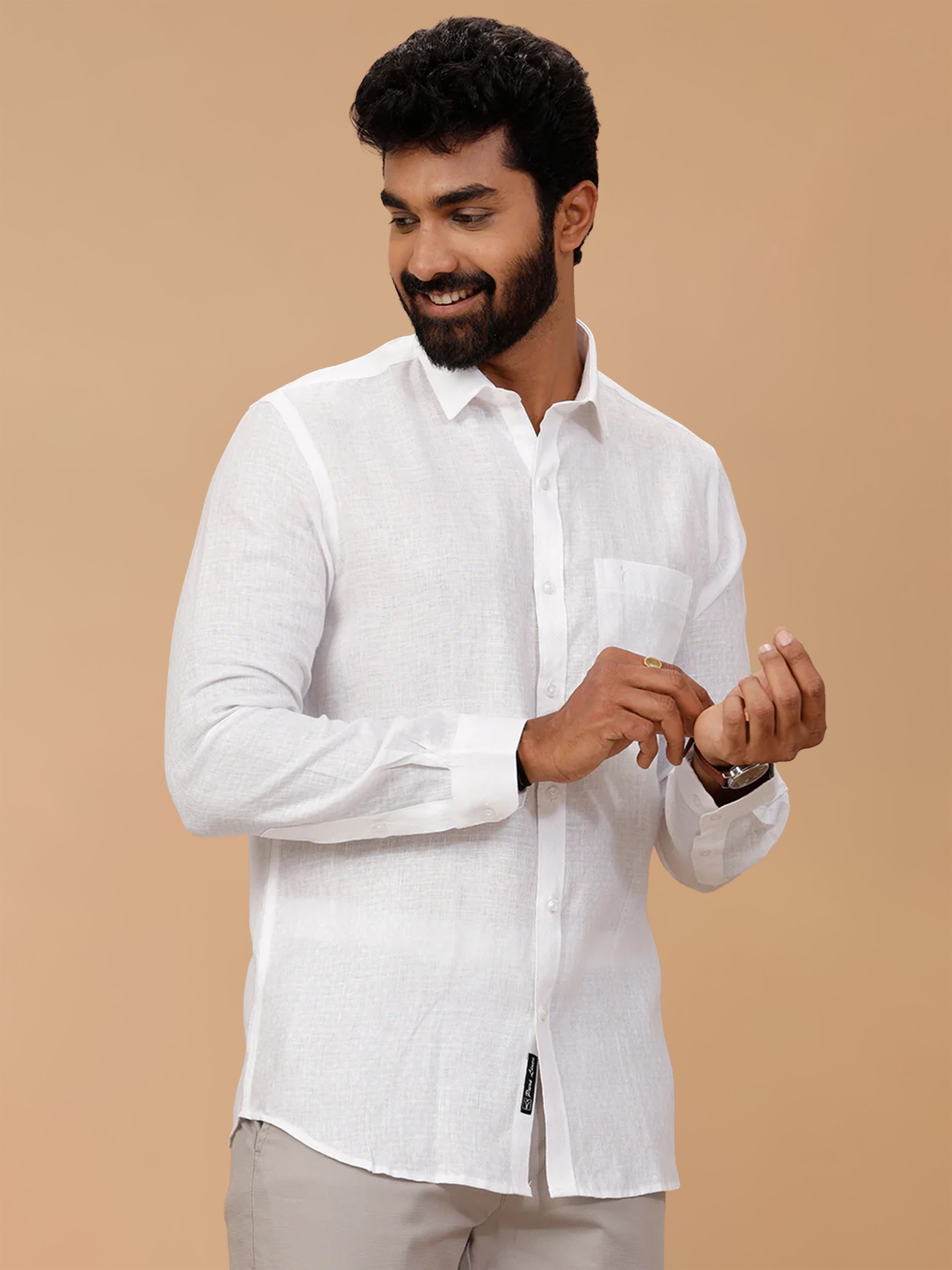 Pure Linen Self Design White Shirt LP1546JF