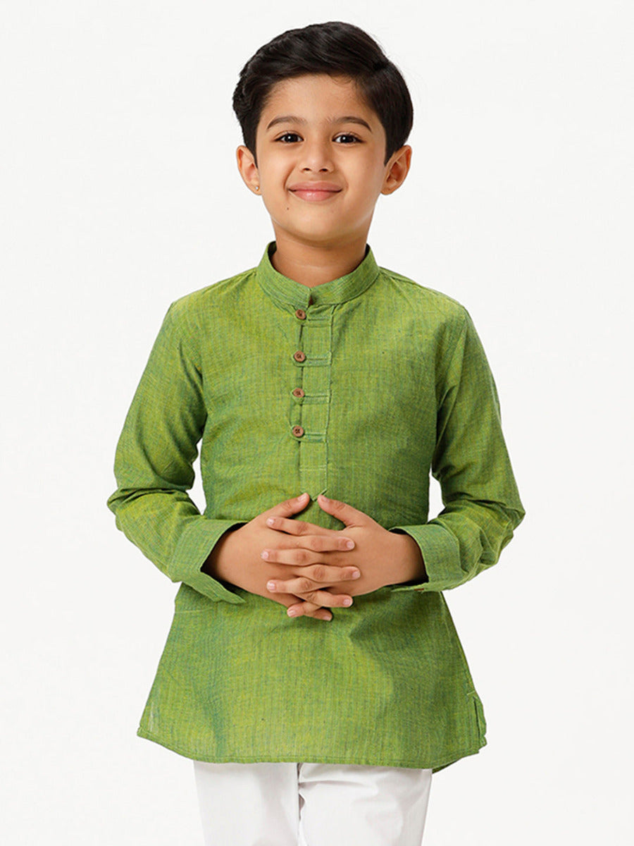 Boys Breeze Cotton Full Sleeves Yellowish Green Kurta