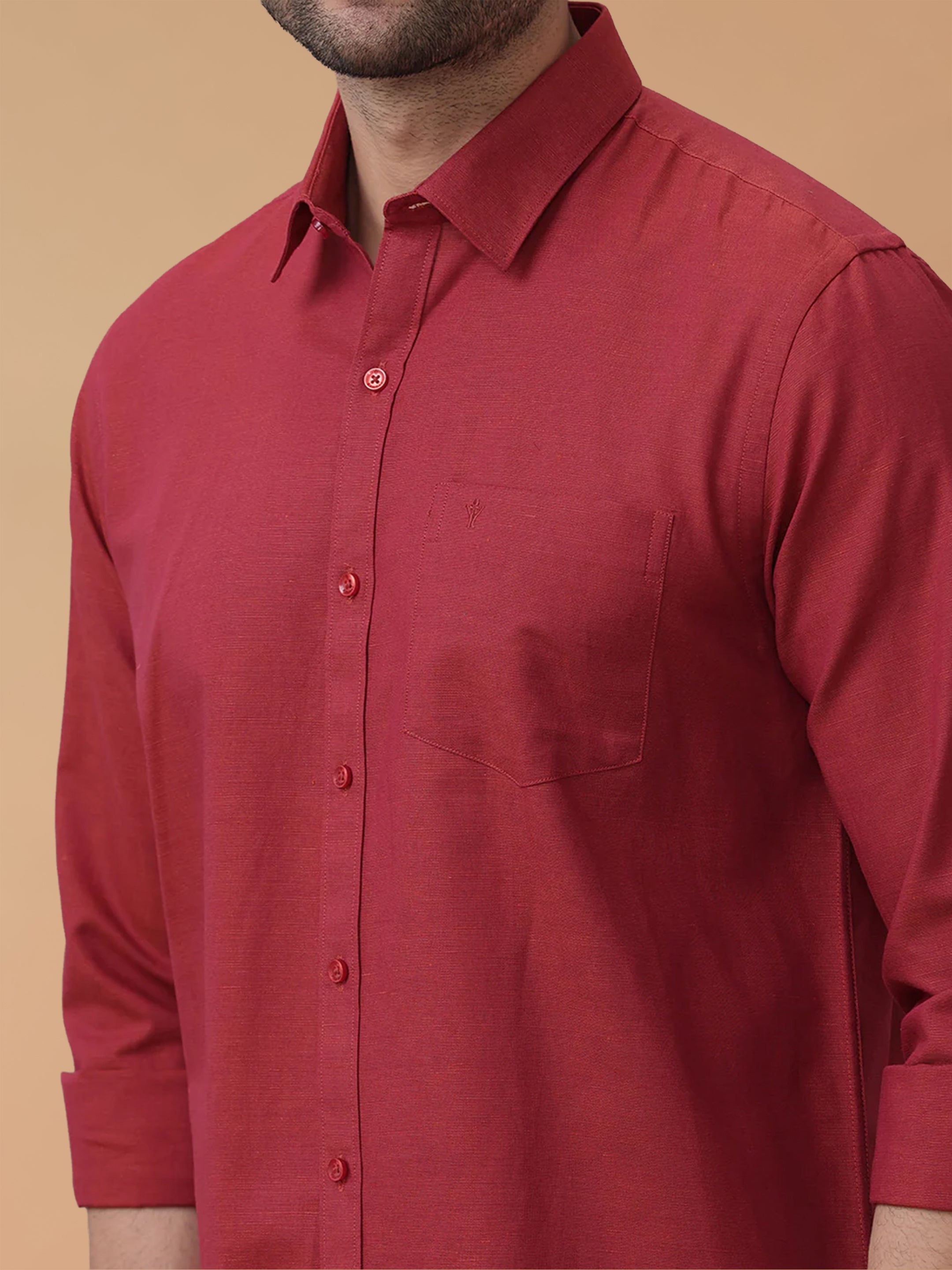 Linen Cotton Brick Red Regular Fit Shirt LF20
