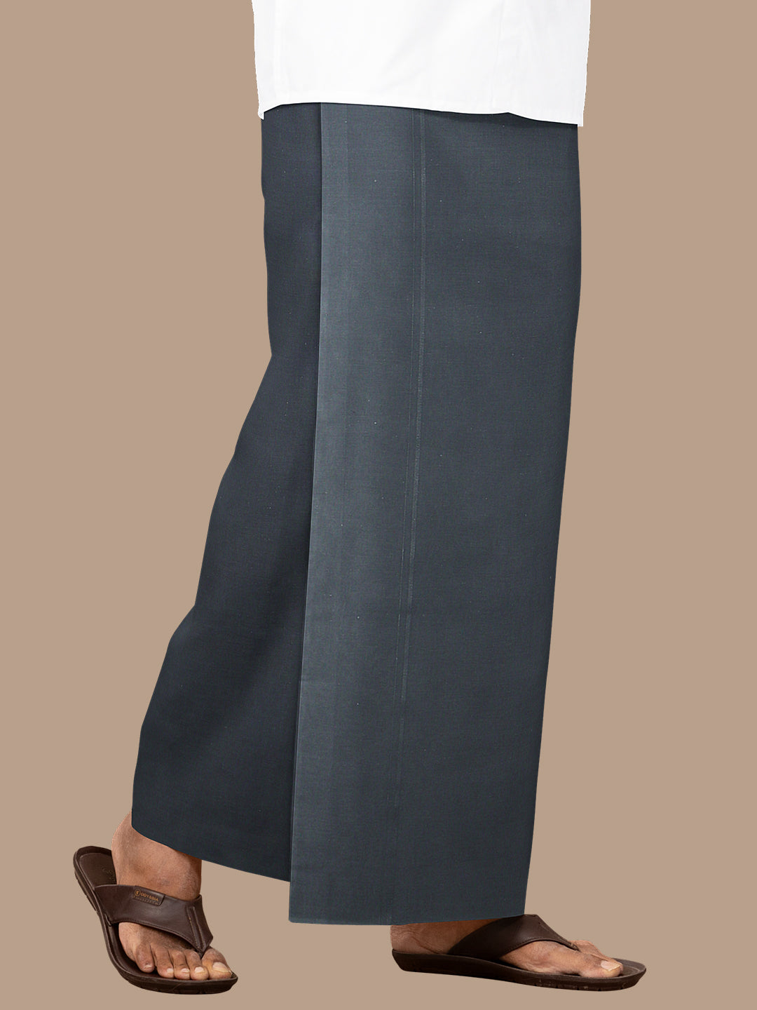 Men 100% Cotton Single Layer Dark Cement Dhoti with Assorted Border Poojan Paramas