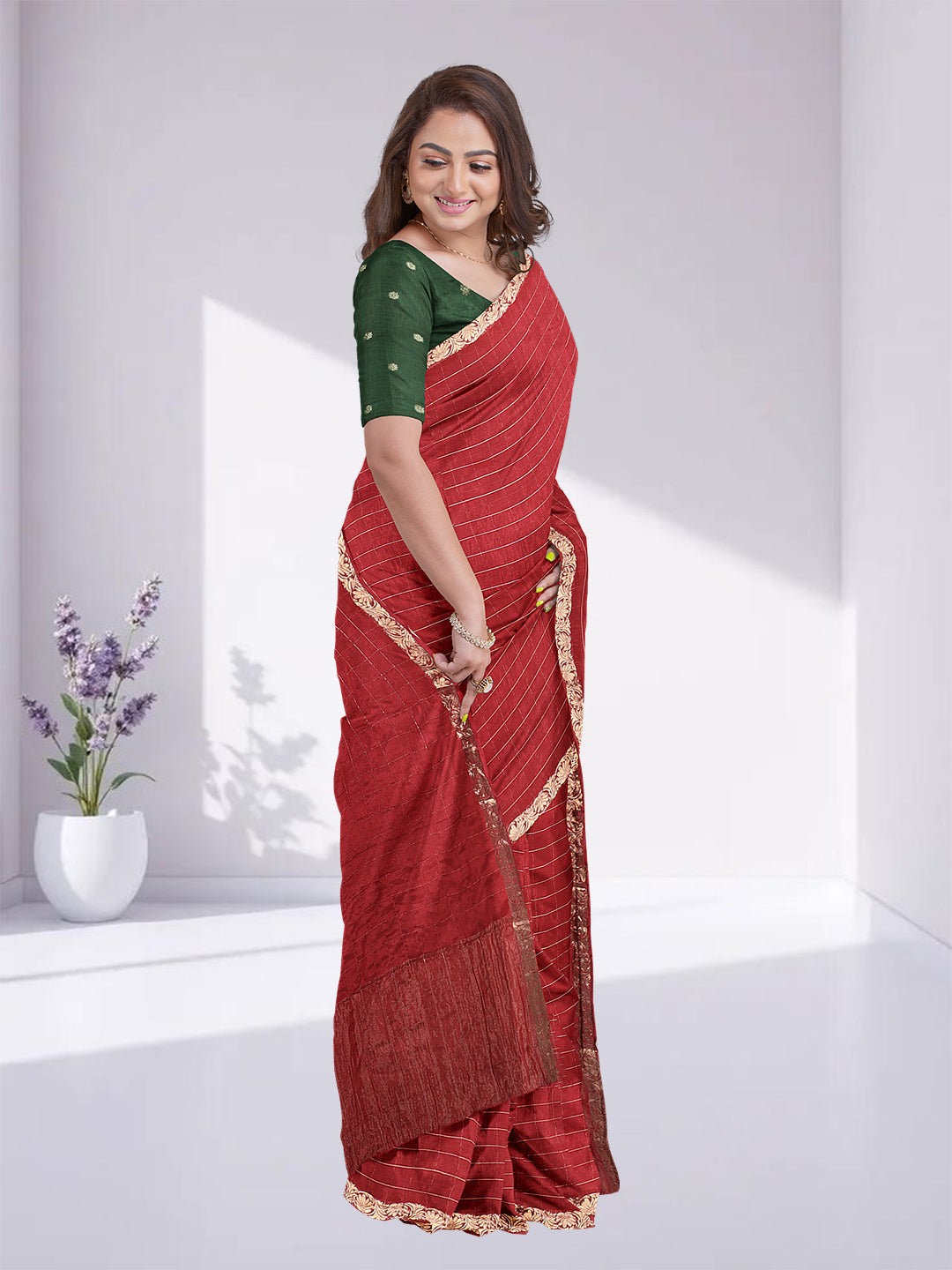 Women Red Semi Silk Saree SS347